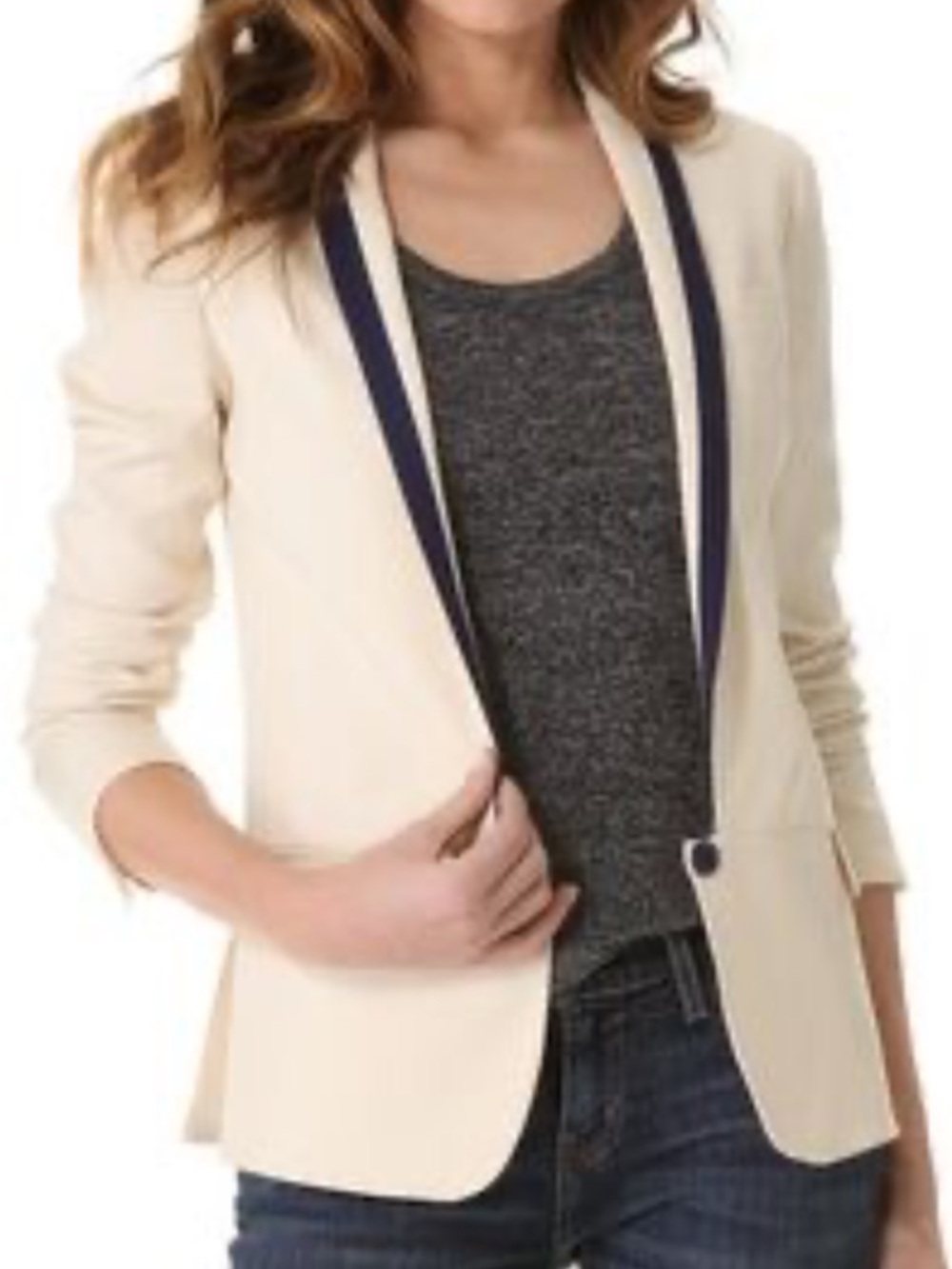 Diane Von Furstenberg Cream Blazer with Navy Trim